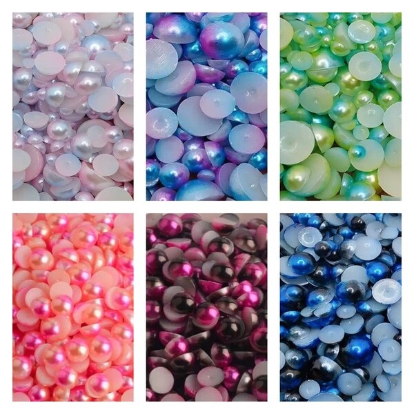 Perles à dos plat arc-en-ciel multicolores, 4mm, 5mm, 6mm, 8mm, perles rondes demi-plates en plastique acrylique