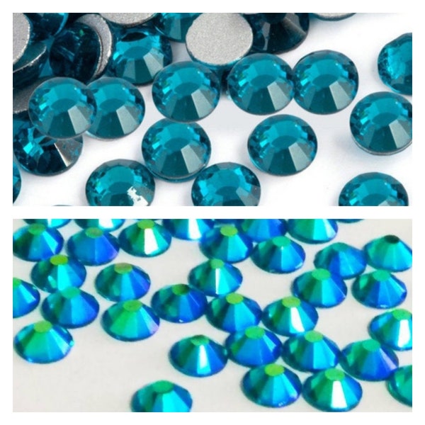 Blue Zircon / Blue Zircon AB flat back rhinestones crystals Blue AB Aurora Borealis glass beads 2mm3mm4mm5mm6mm Mixed Sizes