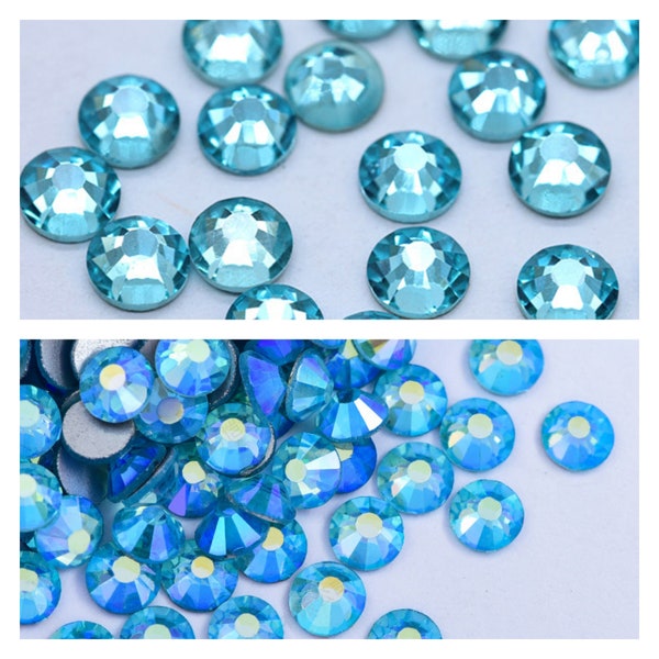 Aqua Marine / Aqua Marine AB flat back rhinestones crystals Aqua Blue AB Aurora Borealis glass beads 2mm3mm4mm5mm6mm7mm Mixed Sizes