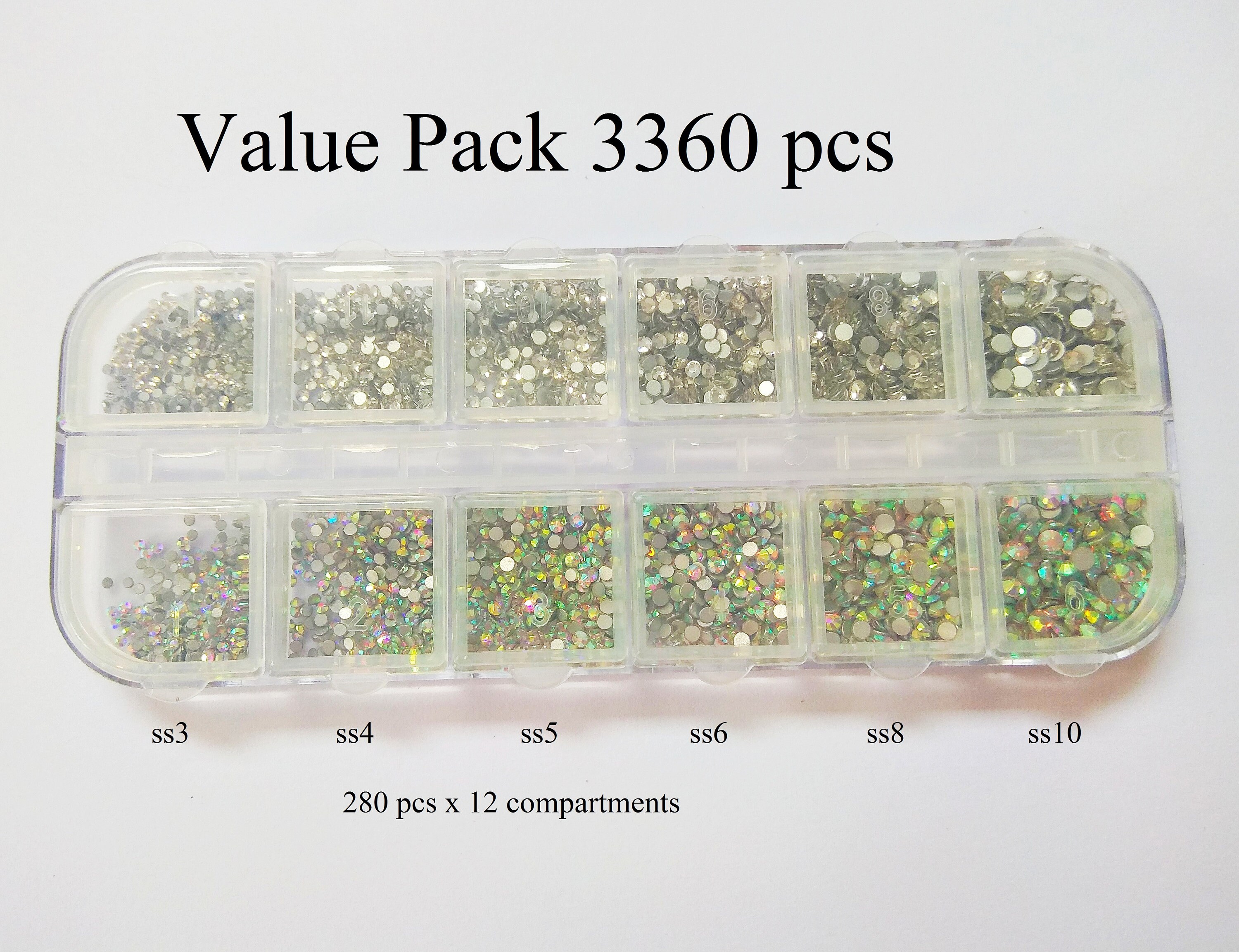 Value Pack 3360 Pcs Flat Back Rhinestones With Box Ss3-ss10 - Etsy