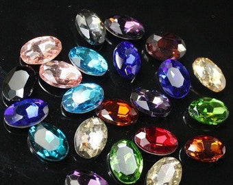 40Pcs Mixed Faceted Oval Acrylic Rhinestone Point Back Random 8x10mm 40Pcs Mixed Faceted Oval Acrylic Rhinestone Point Back Random 8x10mm