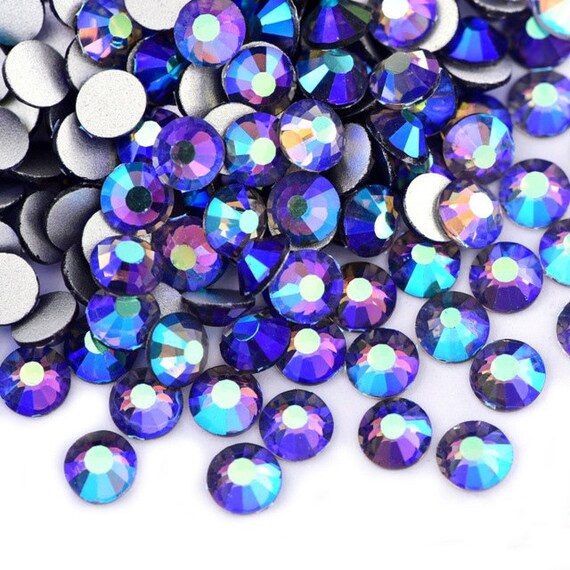 Tanzanite AB Flat Back Glass Crystal Rhinestone Aurora Borealis Effect 2mm  3mm 4mm 5mm Mixed Sizes Purple AB