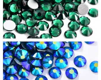 Émeraude/Émeraude AB, dos plat, cristaux, perles de verre aurore boréale AB vert foncé 2 mm3 mm4 mm5 mm6 mm tailles variées