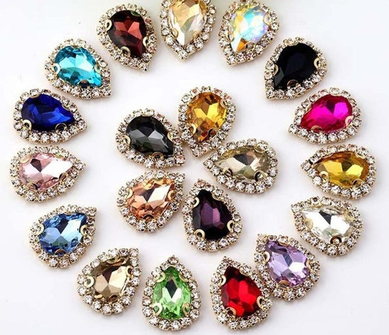 Sew on Crystals Tear Drop Pear Glass Rhinestones BUTTON Beads Etsy