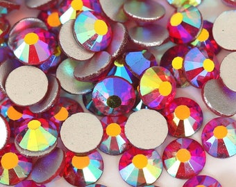 Siam AB Flat Back Glass Crystal Rhinestone Aurora Borealis Effect 2mm 3mm 4mm 5mm Mixed Sizes Red AB