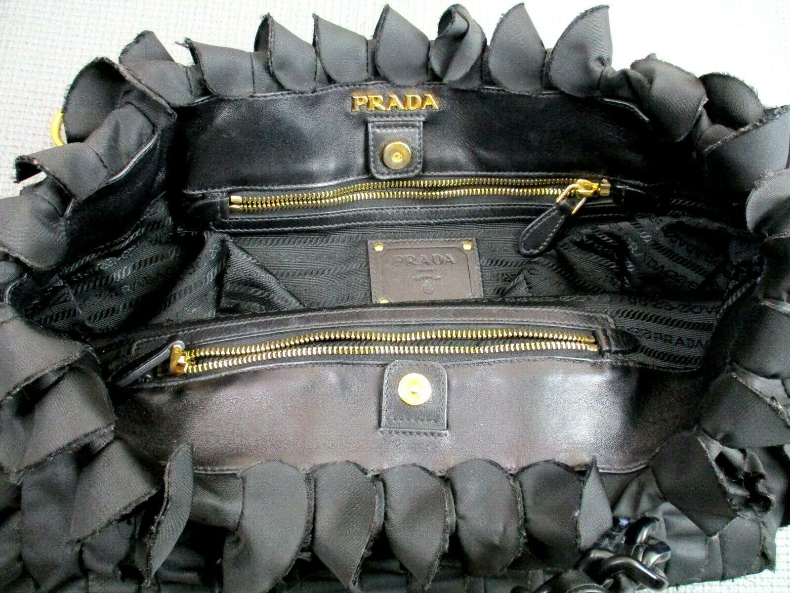 PRADA Black Tessuto Nylon Ruffle Bag Milano Italy 