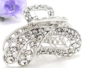 woman metal white crystal paisley hair claw clip jaw