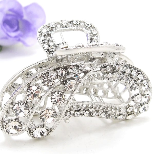 woman metal white crystal paisley hair claw clip jaw