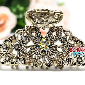 Large brown color metal flower crystal hair claw clip bridal clip clamp