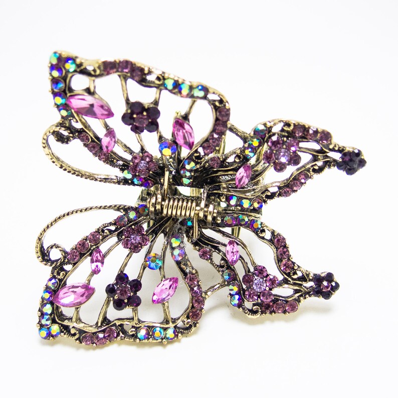 Large Purple Butterfly Metal Crystal Hair Claw Clip Etsy