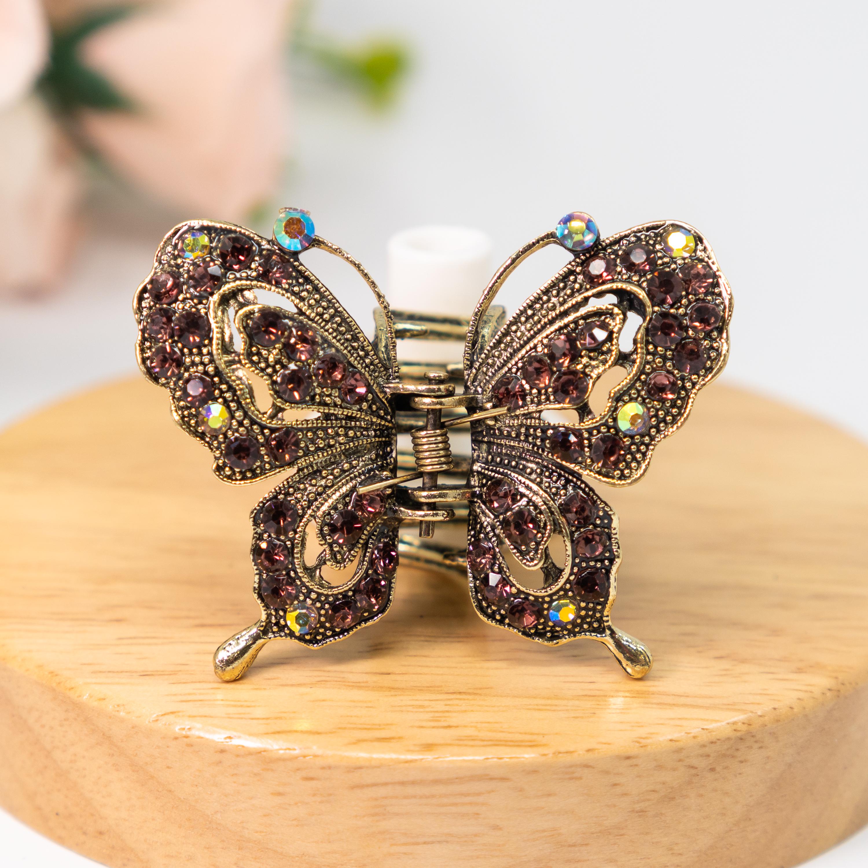 Gold Rhinestone Butterfly Hair Claw Tassel Flower Hair Accessory Gold Butterfly Hair Clips - Set of 4 | Metal Claw Clips for  main image 4