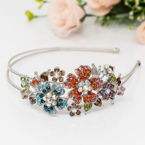 Multicolor Gem Flower Headband – Vintage-Inspired Crystal Hairpiece, Elegant Statement Hair Accessory