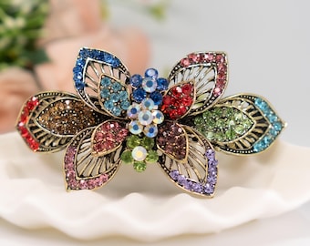 Barrette à Cheveux Fleur En Plastique Avec Strass Doré - Accessoire Cheveux Classique, Neuf Avec étiquettes