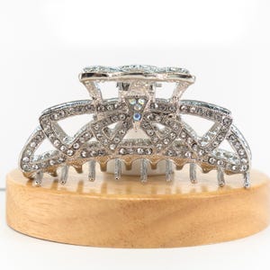 Womens Large Metal Hair Claw Clip Shiny Rhinestone Bow Tie Shape