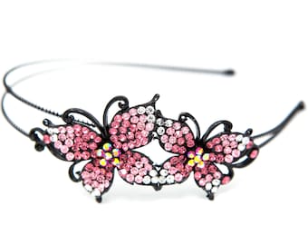 Pink Color Crystal rhinestones Metal butterfly headband head accessories