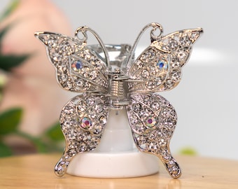 butterfly metal silver color crystal rhinestones hair claws clip bridal clip