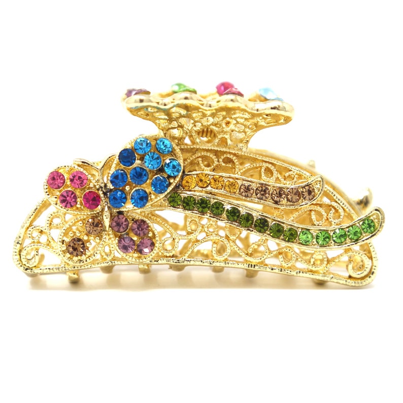 woman Multi-color metal butterfly crystal rhinestones hair claw clip