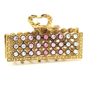 antique style crystals rhinestones bronze metal rectangle design hair claw clip