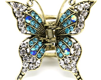 papillon métal bleu couleur cristal strass cheveux griffes clip mariée clip