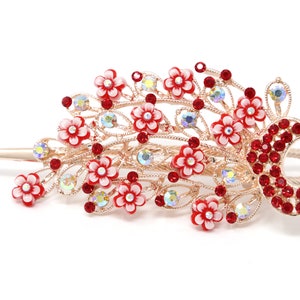 elegant vintage peacock flowers red color crystal rose gold plated Metal hair claws clip hairpin