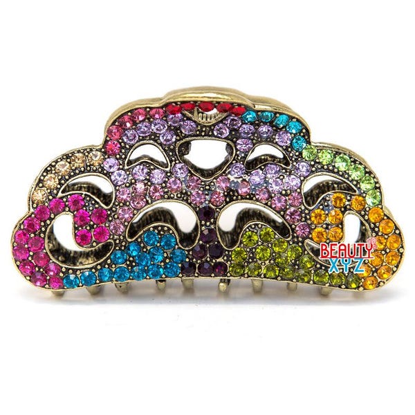 Large multi color metal crystal hair claw clip bridal hair claws woman