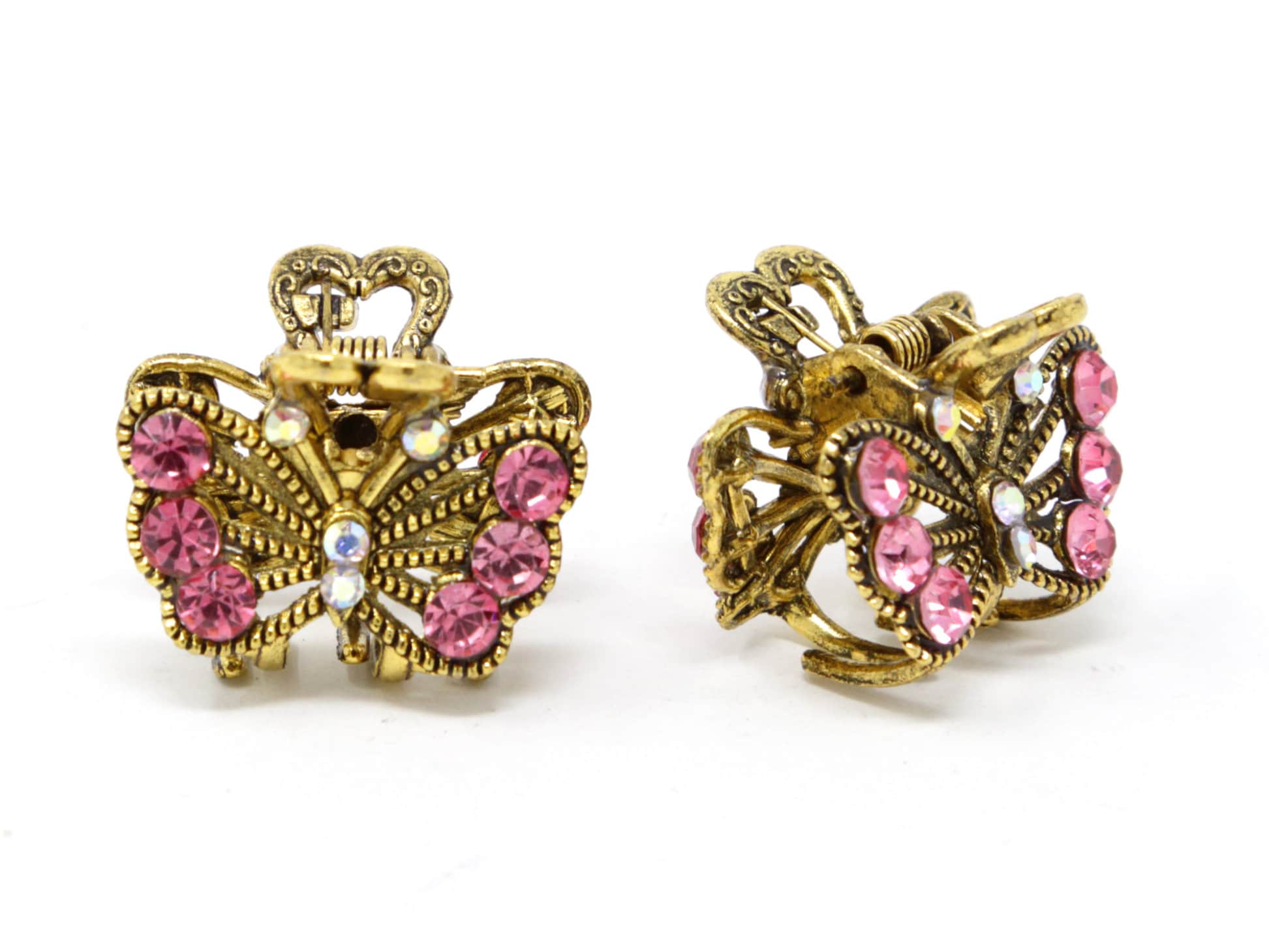 Set of 2pc Mini Size Metal Butterfly Hair Claw Clips With Pink Etsy