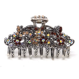 Woman's metal brown rhinestones crystal butterfly hair claw hair clip clamp