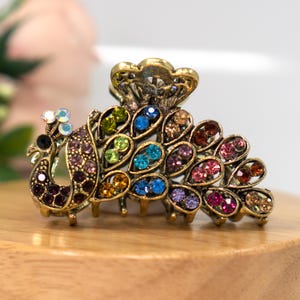 Vintage Peacock Hair Claw Clip - Crystal Rhinestone Hair Accessory, Elegant and Sturdy for All Hair Types