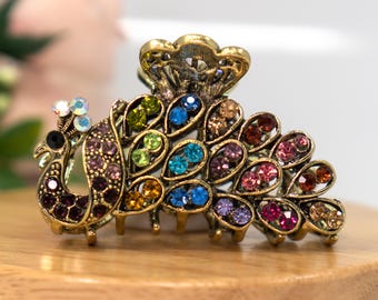 Peacock Rhinestone Hair Clip: Antique Metal Retro Bridal  display picture 1