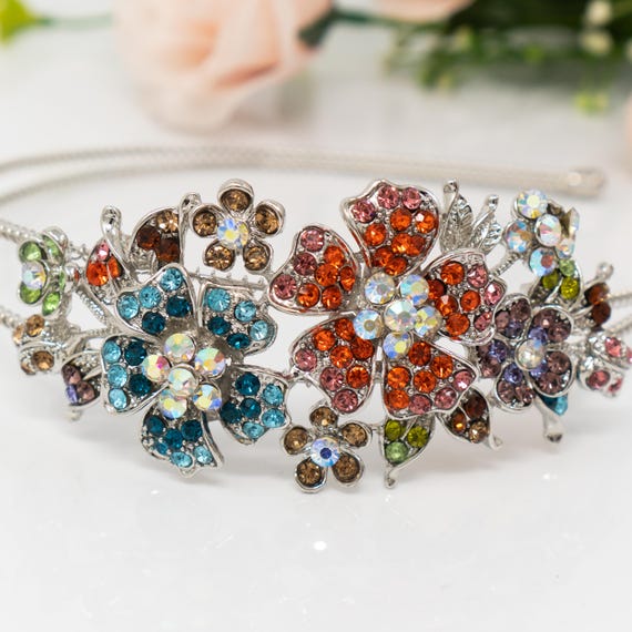Multicolor Gem Flower Headband – Vintage-inspired Crystal  display picture 1
