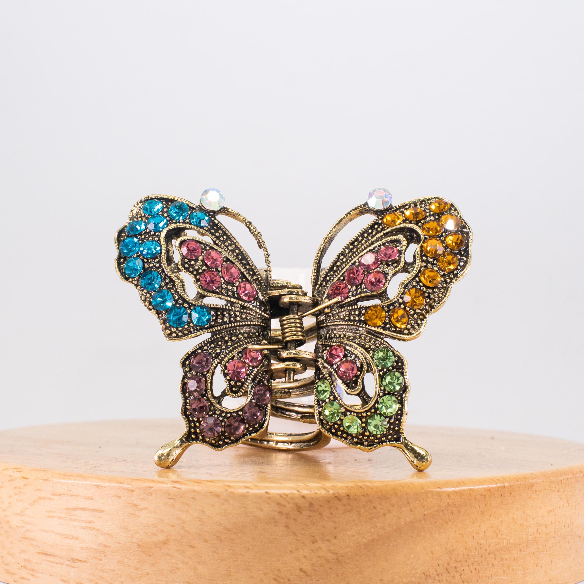Vintage Rhinestone Butterfly Hair Clip | Colorful Crystal  display picture 1