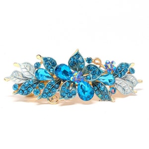 bridal hair barrette blue color Rhinestones Crystal Metal flower hair claws clips Barrette #121