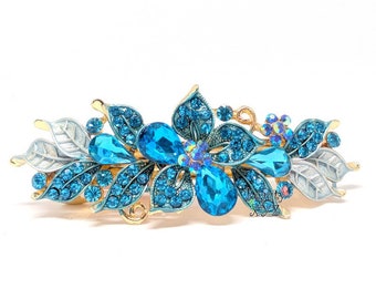 bridal hair barrette blue color Rhinestones Crystal Metal flower hair claws clips Barrette #121