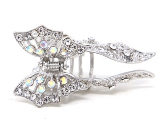 metal butterfly long tail design rhinestones crystal hair claw clip silver color