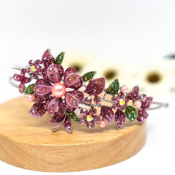 Sparkling Floral Headband for Weddings & Prom - Crystal  display picture 1