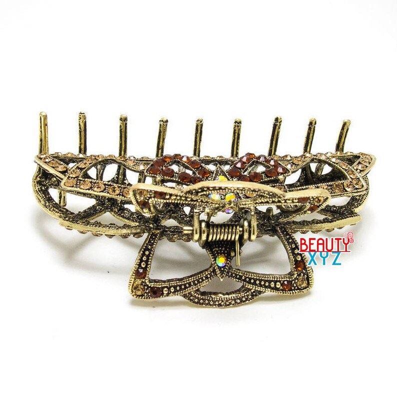Beautyxyz Medium Elegant Silver Metal Hair Claw Clip – With Crystal Rhinestones