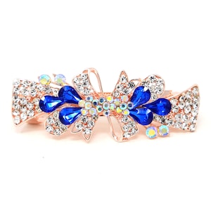 Woman rose gold metal Barrette blue color rhinestones crystal wedding hair clip jaw Clamp hairpin water-drop design