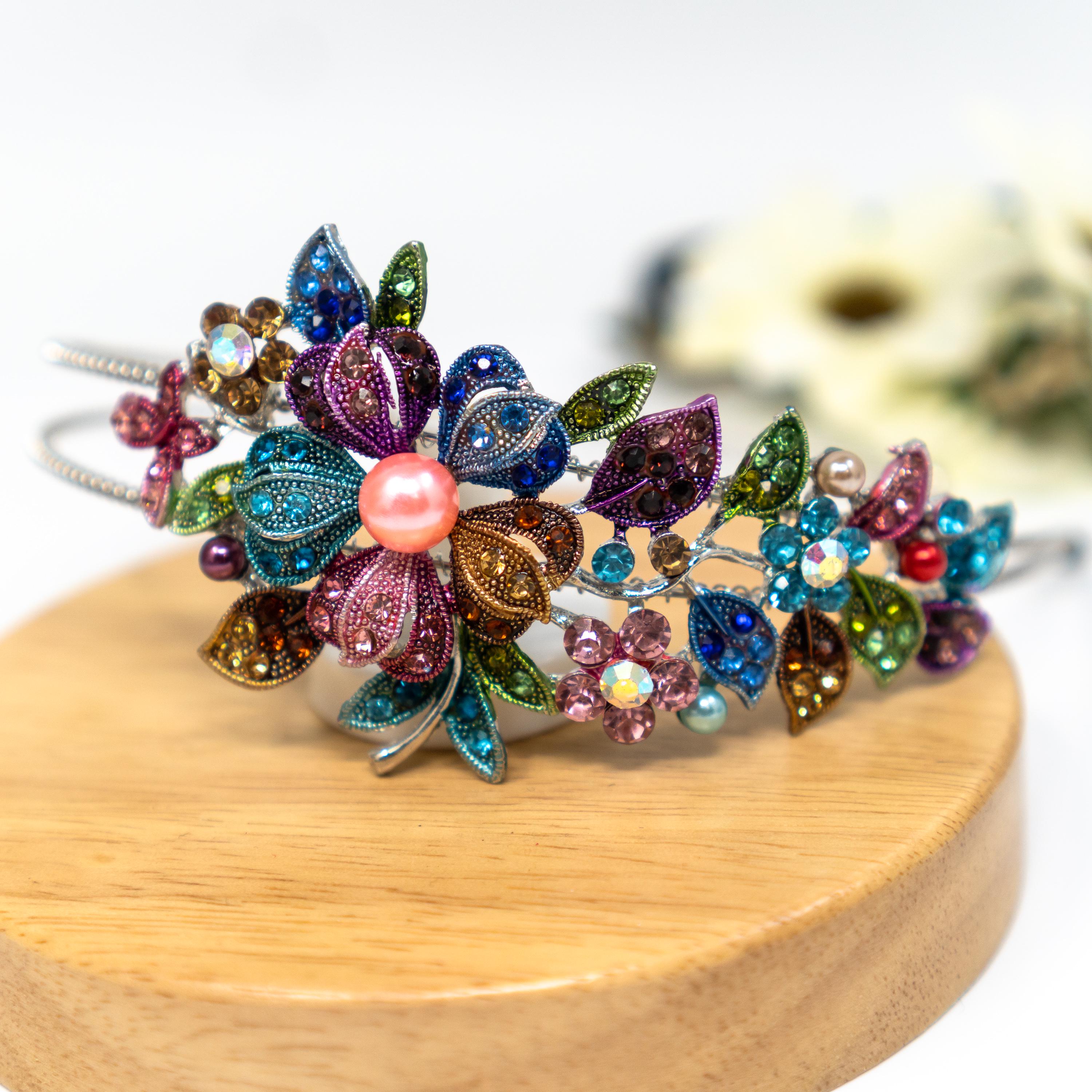Black & Gold Rhinestone Headband with Multicolor Gem Accents Can main image 3