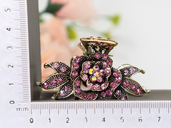 Vintage Rose Crystal Hair Clip - Sparkling Rhinestone Floral 