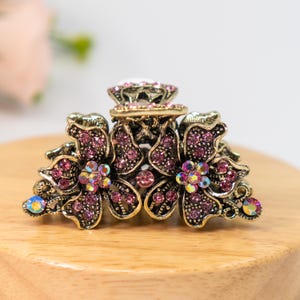 Shimmering Crystal Hair Claw | Colorful Twin Flowers Rhinestone Hair Clip | Perfect for Special Occasions or Daily Glam