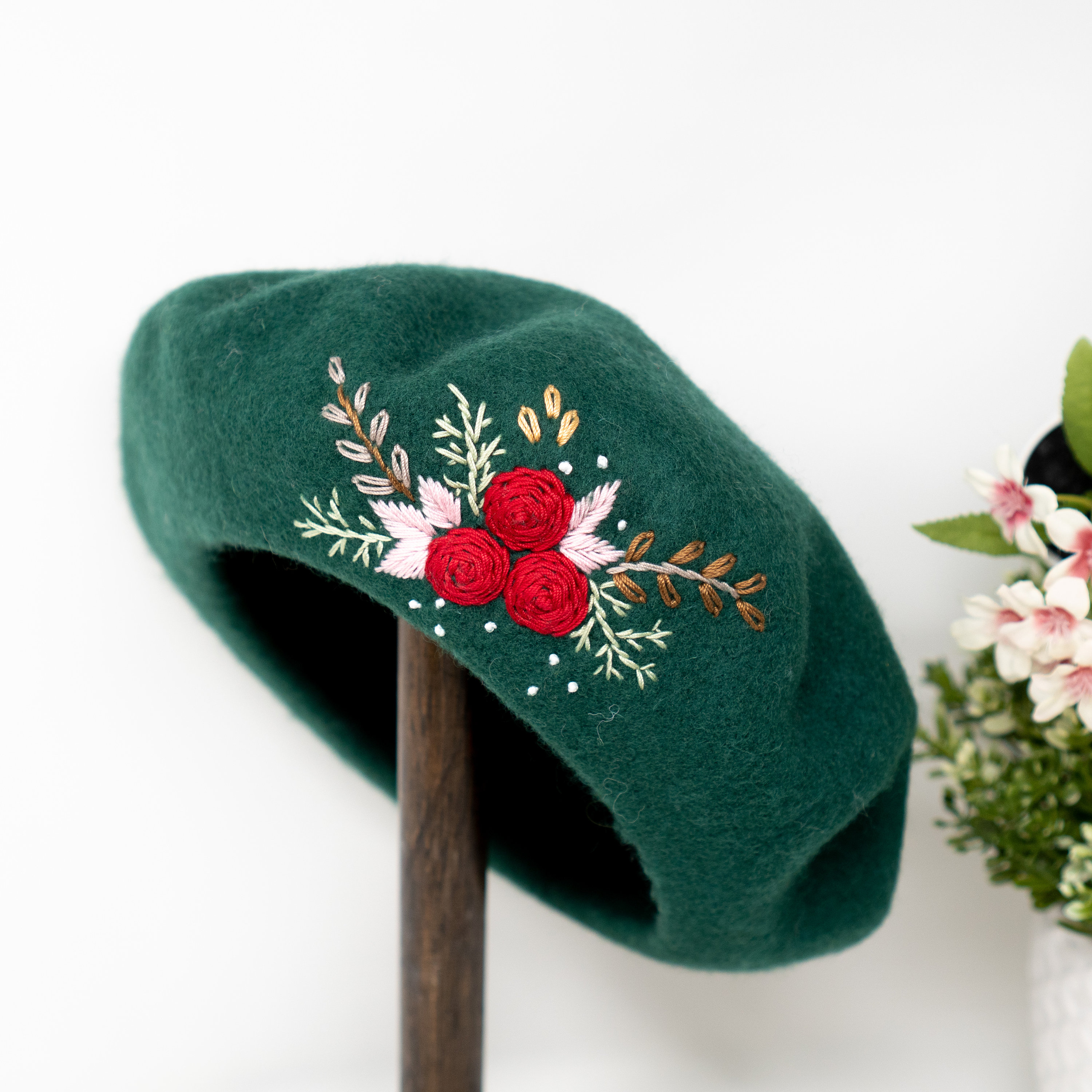 Hand Embroidered 100% Wool Classic Beret French Hat Winter