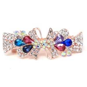 Woman rose gold metal Barrette multi color rhinestones crystal wedding hair clip jaw Clamp hairpin water-drop design