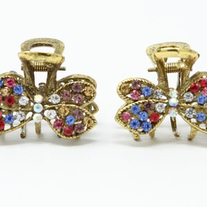 Set of 2pc mini Size Metal bow hair claw clips with multi color crystals Rhinestones