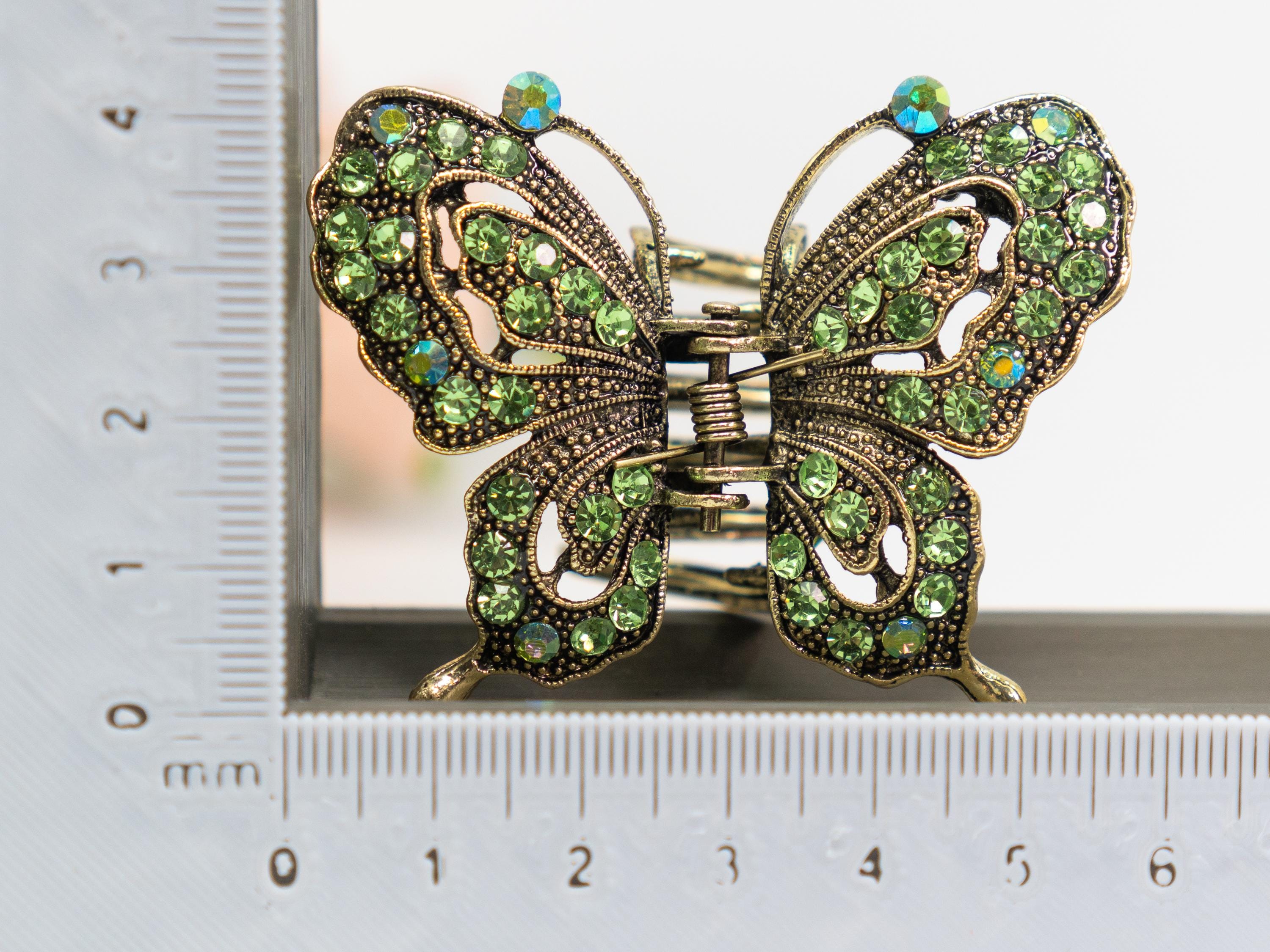 Vtg Rhinestone Figural Hair Clips Bee Butterfly Dragonfly Set Of 3 Nature-Inspired Hair Pin Set – Abalone Butterfly & Dragonfly  main image 3