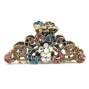 3.25 inch metal flowers design rhinestones crystal hair claw clip