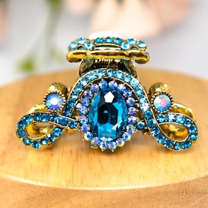 Emerald Large Crystal Hair Clip - Vintage-Inspired Rhinestone Hair Accessory in Antique Gold for Elegant Hairstyles Style 2