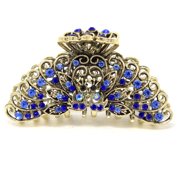 Large metal peacock design rhinestones crystal hair claw clip