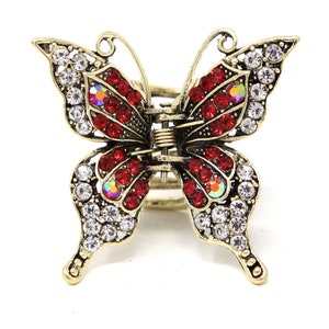 butterfly metal RED color crystal rhinestones hair claws clip bridal clip