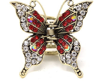 butterfly metal RED color crystal rhinestones hair claws clip bridal clip