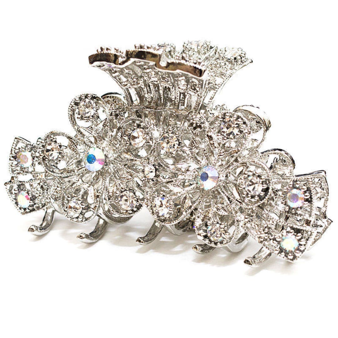 STELLA CRYSTAL FLORAL MINI CLAW CLIP RHODIUM